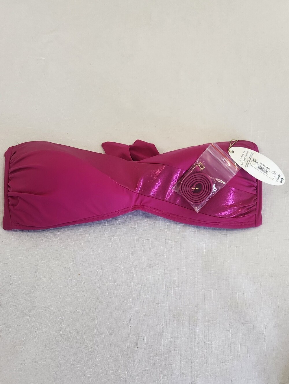 Mynah Bright Fushia Bandeau Bikini Top With Strap. Size XL